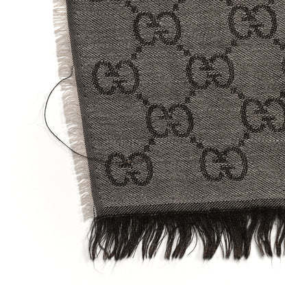 Gucci Wool Silk GG Monogram GGWeblong Fringe Scarf Shawl Rope Dark Brown 6 of 9
