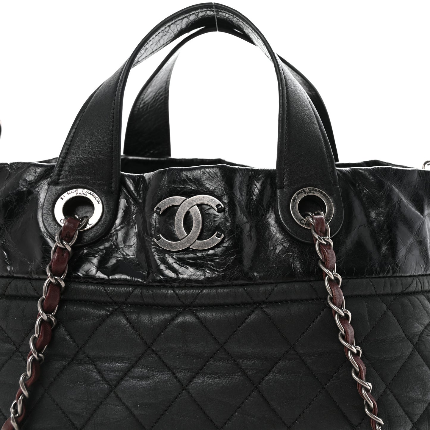 Iridescent Calfskin Quilted Large In The Mix Tote Black