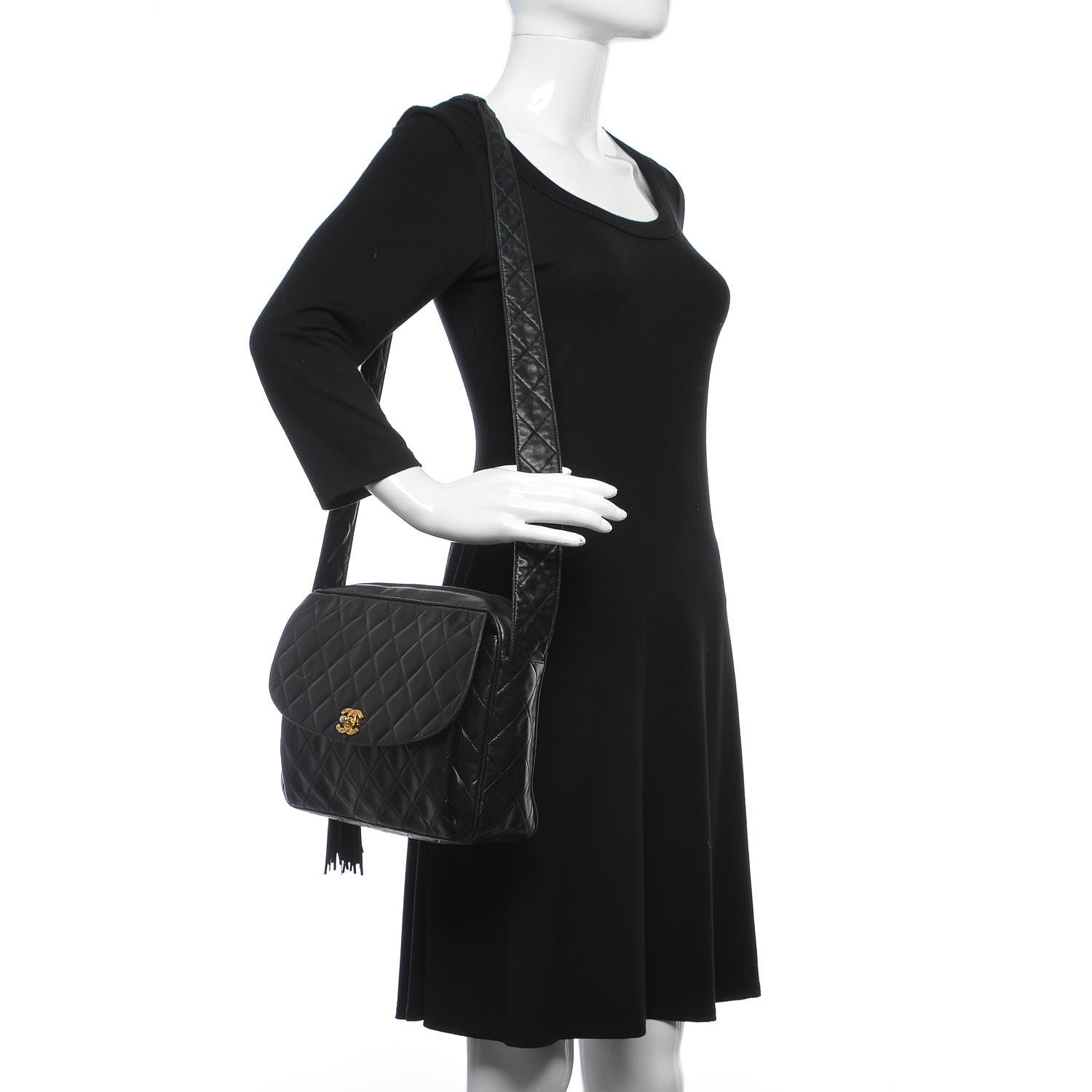 Chanel Lambskin Quilted Tassel Flap Camera Case Black 2 of 13