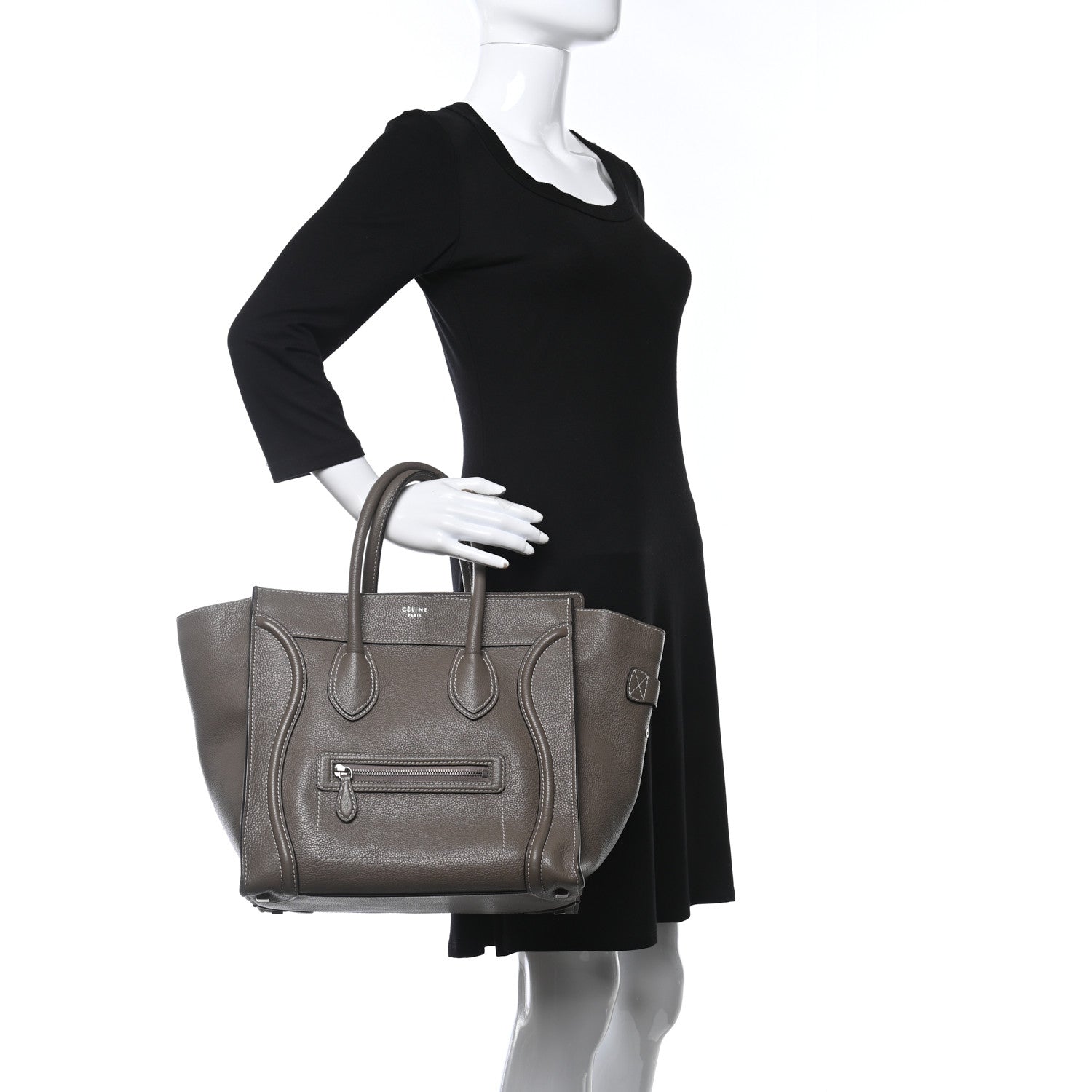 Celine Drummed Calfskin Mini Luggage Souris 2 of 10