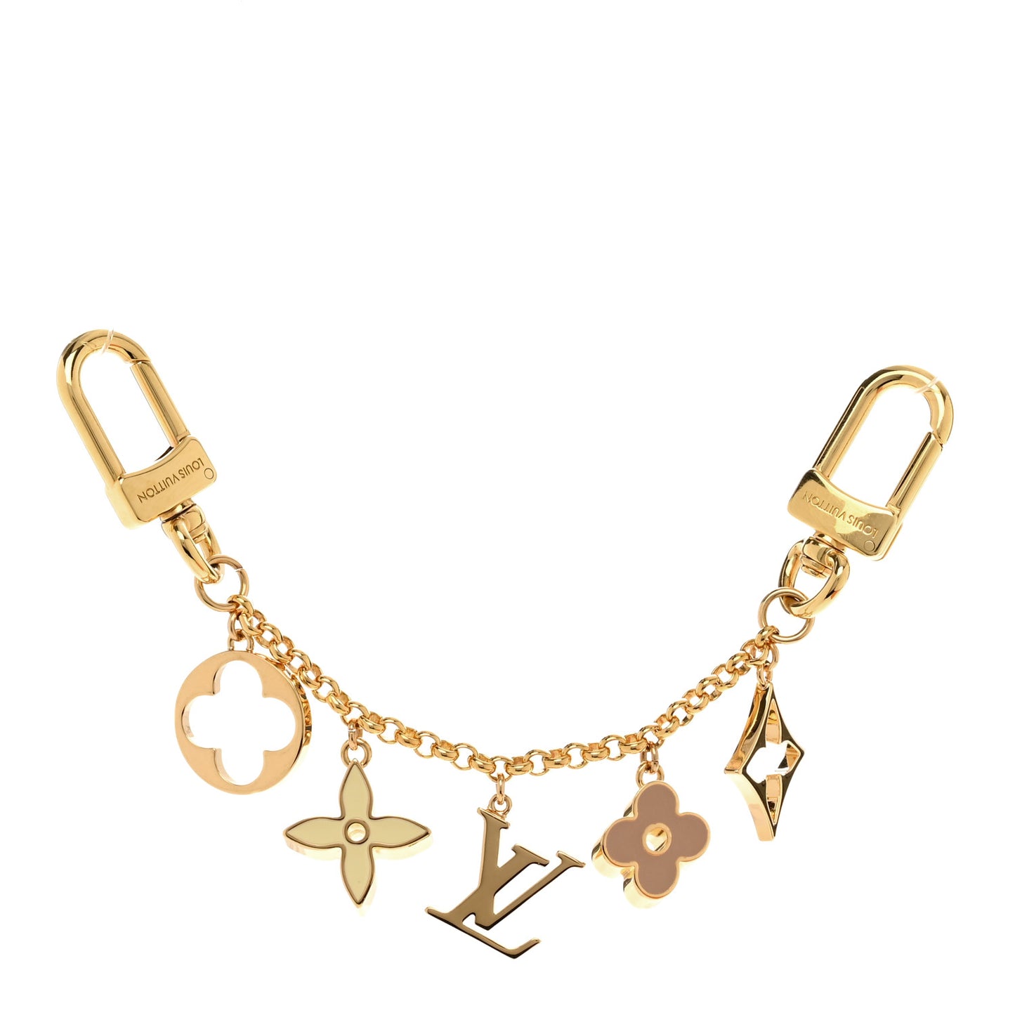Brass Enamel Fleur De Monogram Bag Charm Chain Gold