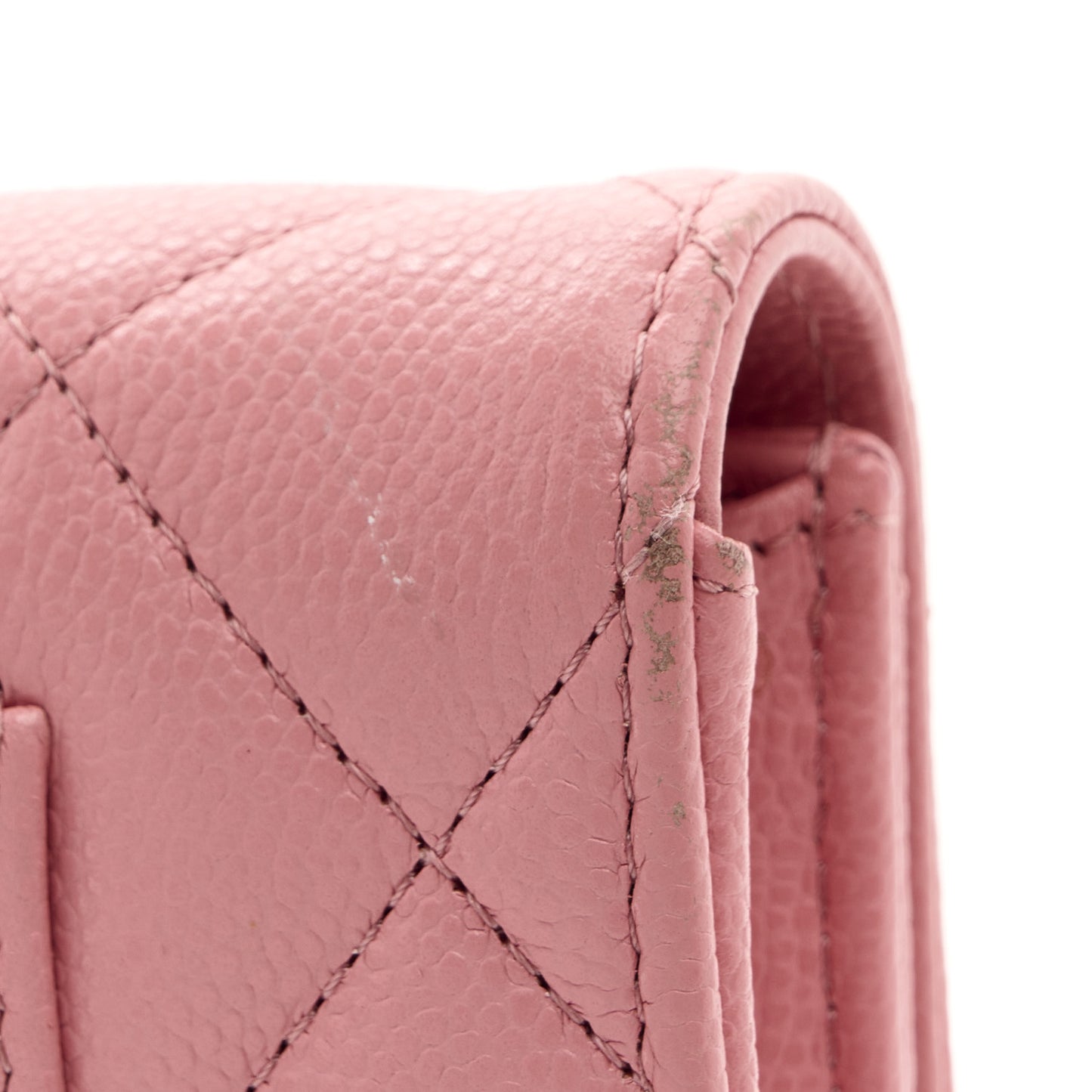 Caviar Quilted Large Gusset Flap Wallet Light Pink