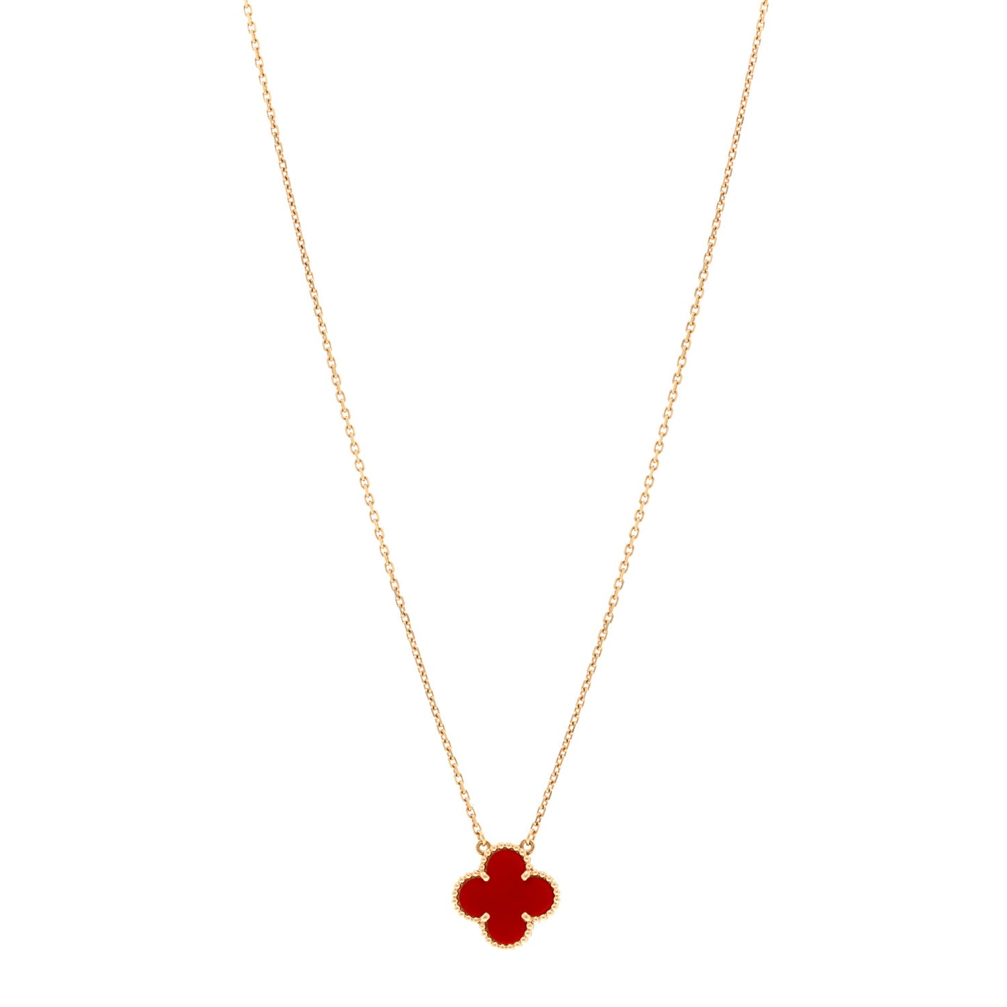 18K Yellow Gold Carnelian Vintage Alhambra Pendant Necklace