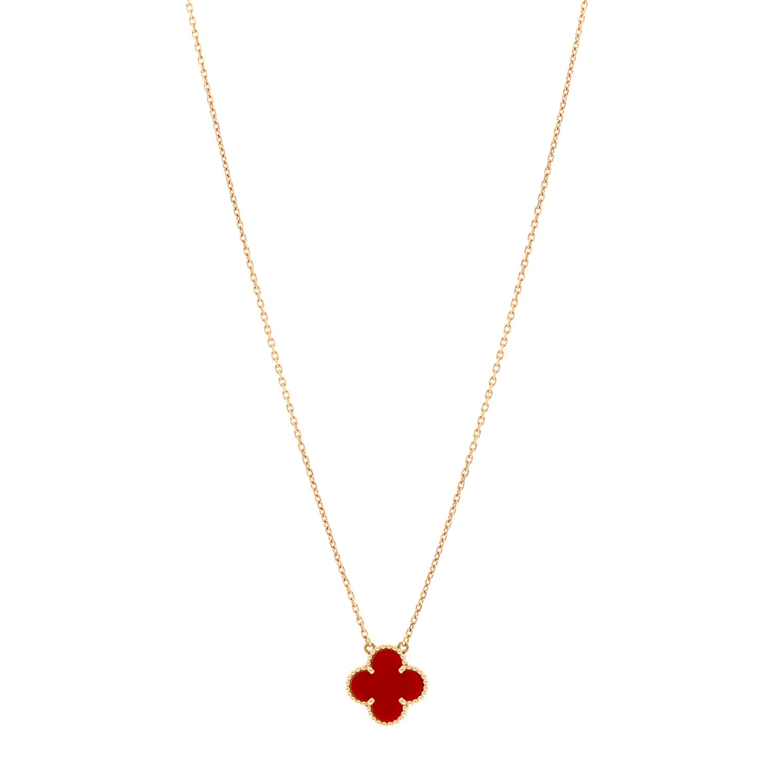 Van Cleef & Arpels 18K Yellow Gold Carnelian Vintage Alhambra Pendant Necklace 1 of 4