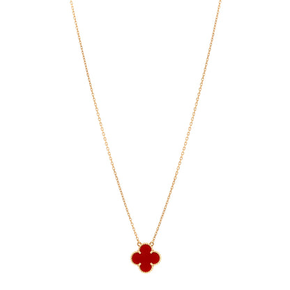 Van Cleef & Arpels 18K Yellow Gold Carnelian Vintage Alhambra Pendant Necklace 1 of 4