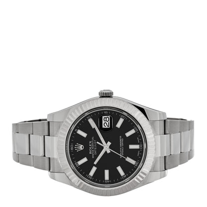 Rolex Stainless Steel 18K White Gold 41mm Oyster Perpetual Datejust Watch Black 116334 2 of 5