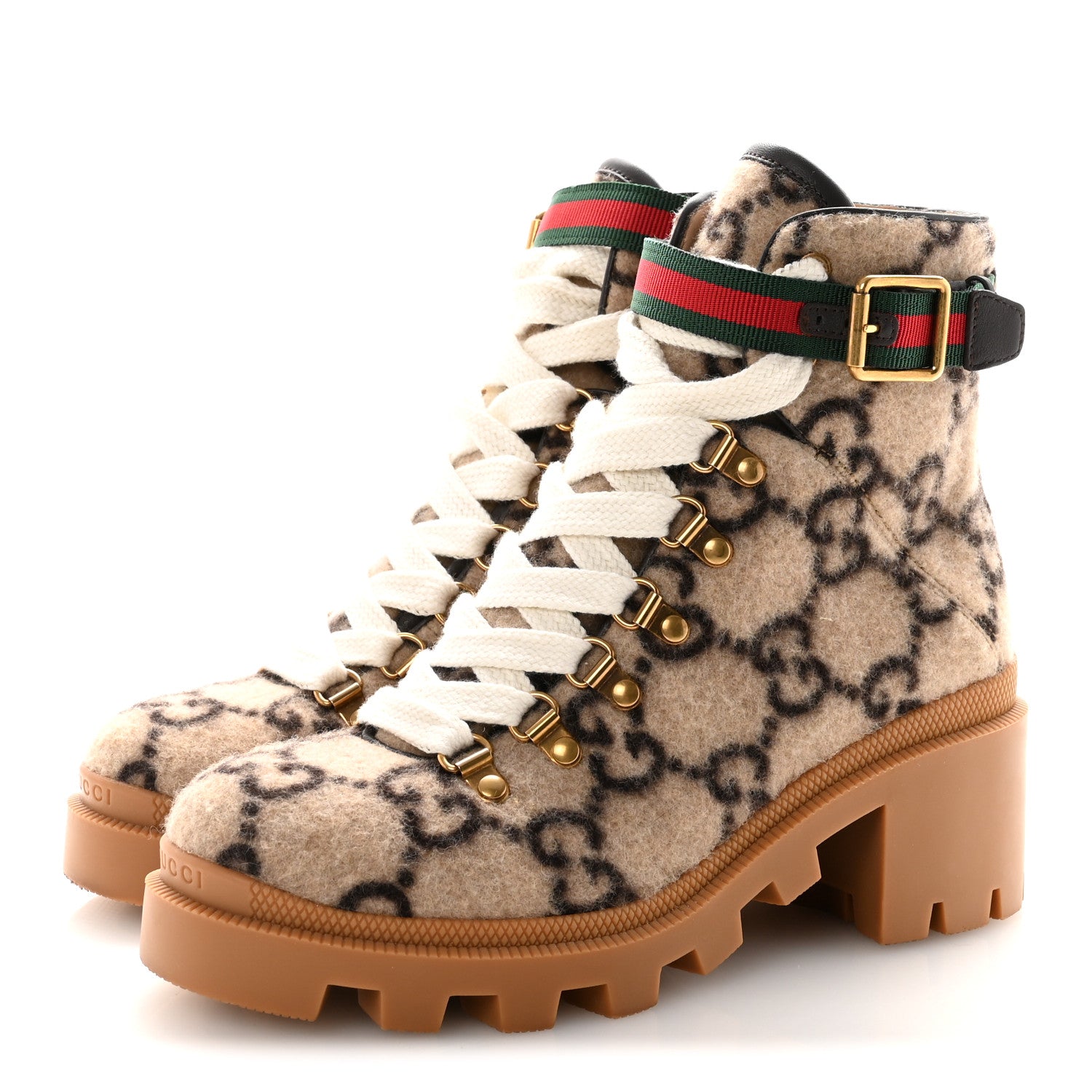 Gucci Covered Wool Big GG Monogram Womens Lace Up Combat Ankle Boots 36 Beige Ebony Cocoa 4 of 10