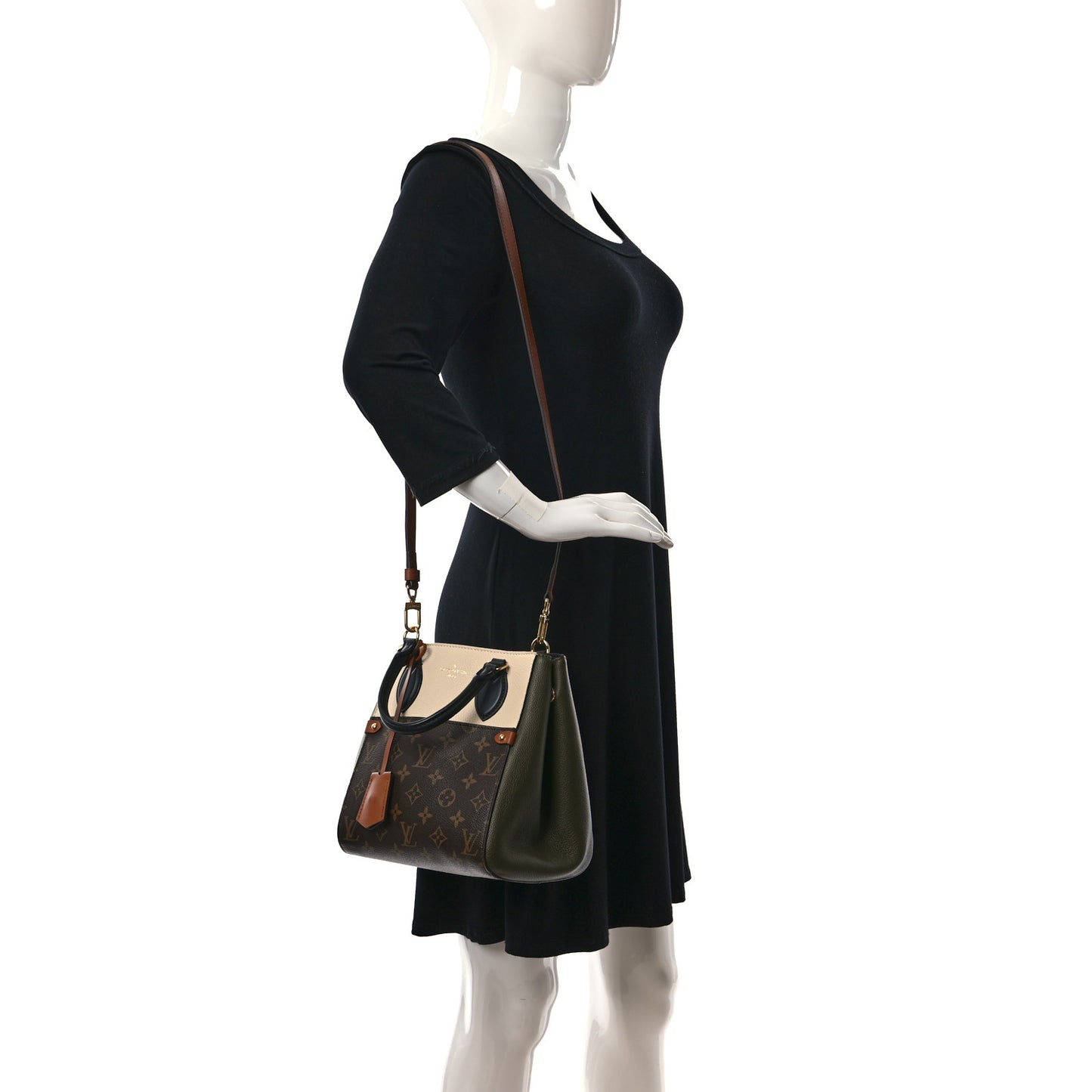 Calfskin Monogram Fold Tote PM Cream Khaki Black