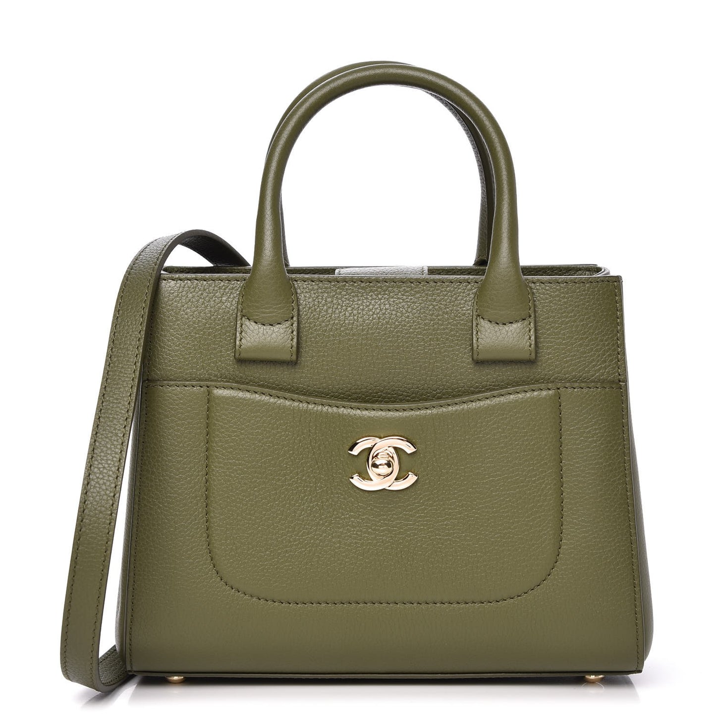 Grained Calfskin Mini Neo Executive Shopper Tote Khaki