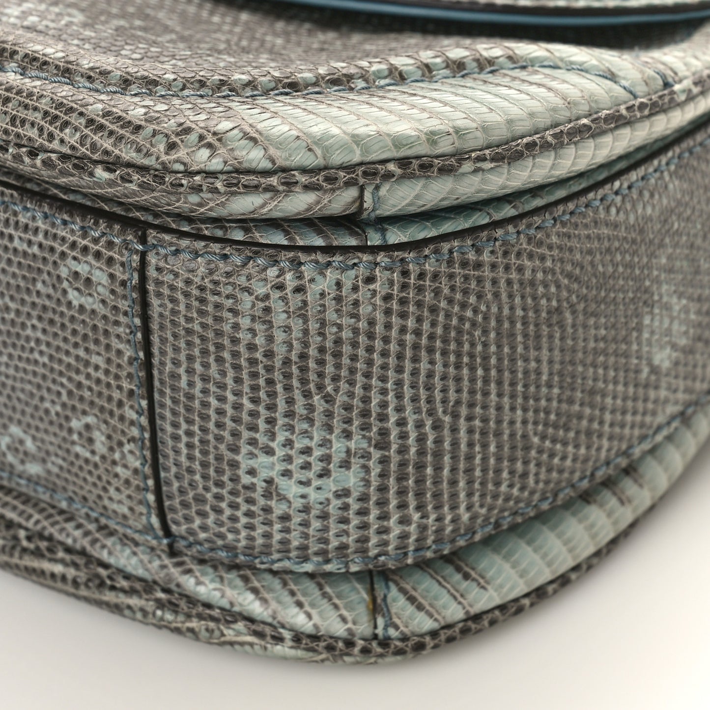 Calfskin Lizard Embossed Medium New Bamboo Top Handle Bag Blue