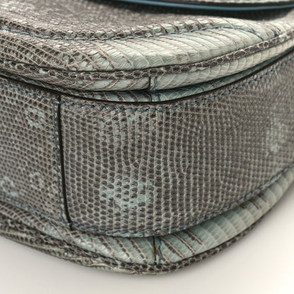 Gucci Calfskin Lizard Embossed Medium New Bamboo Top Handle Bag Blue 8 of 10