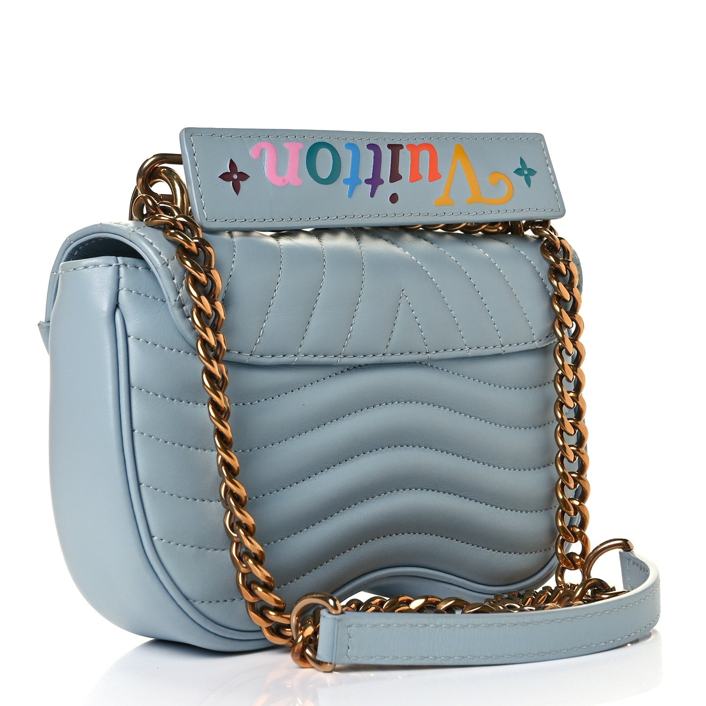 Calfskin New Wave Chain PM Porcelain Blue
