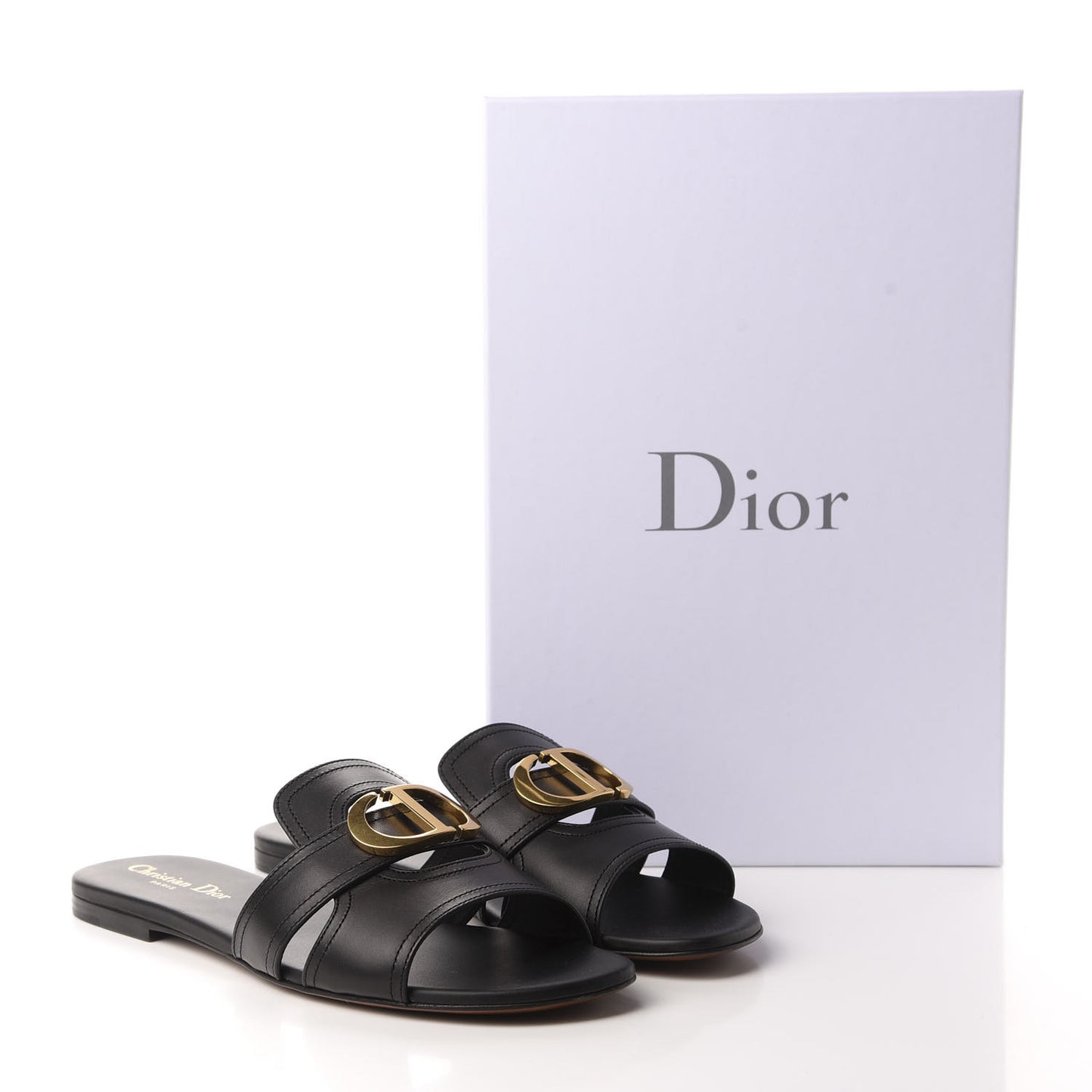 Calfskin 30 Montaigne Flat Slide Sandals 39 Black