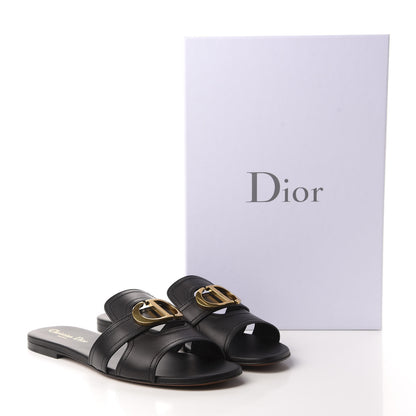 Christian Dior Calfskin 30 Montaigne Flat Slide Sandals 39 Black 10 of 10
