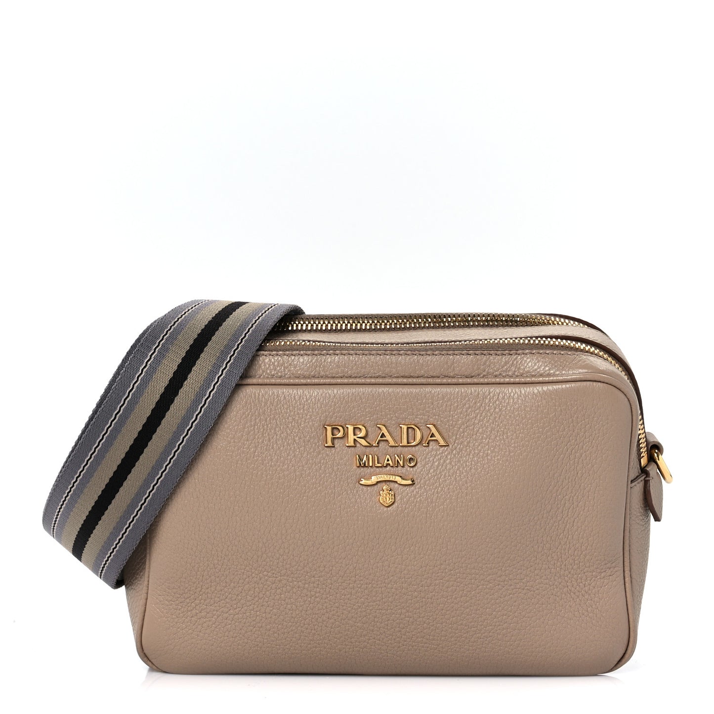 Vitello Daino Medium Double Zip Shoulder Bag Cammeo