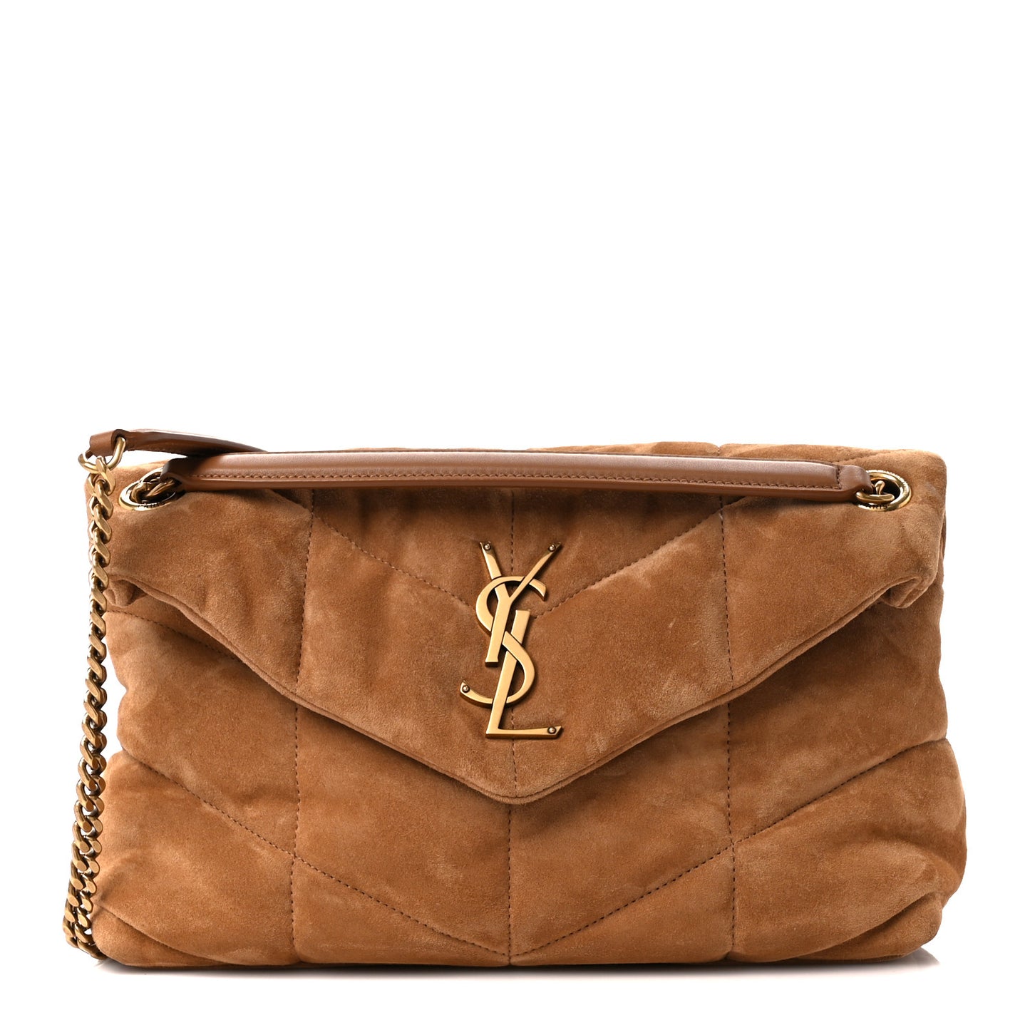 Suede Calfskin Quilted Small Loulou Puffer Monogram Chain Satchel Cinnamon