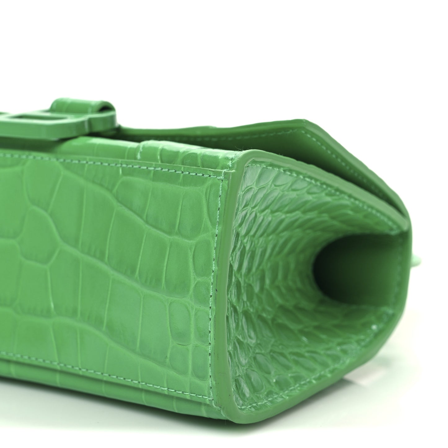 Shiny Calfskin Tonal B Crocodile Embossed Hourglass Top Handle Bag XS Vivid Green