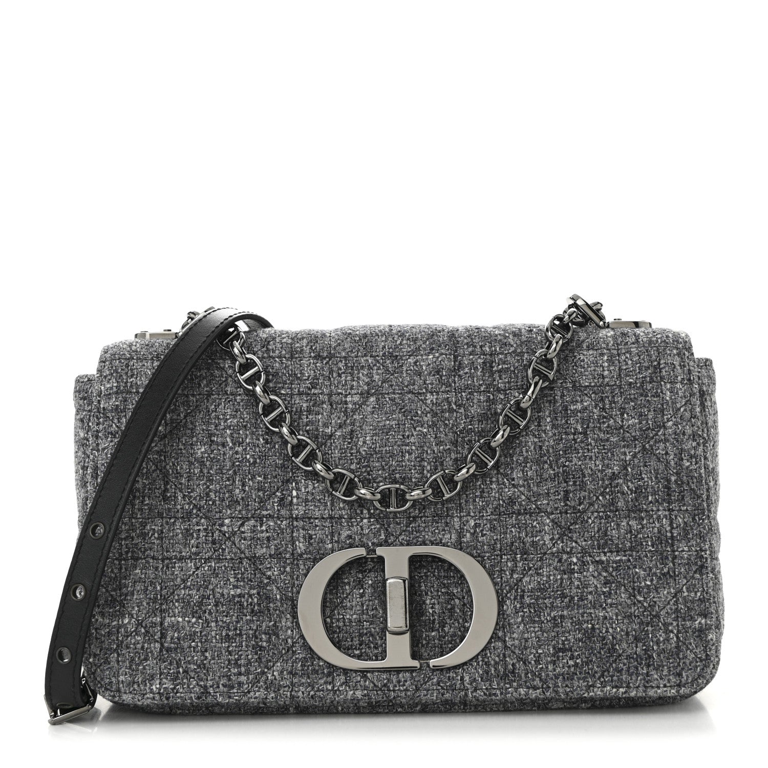 Christian Dior Tweed Macrocannage Medium Caro Bag Black 1764305