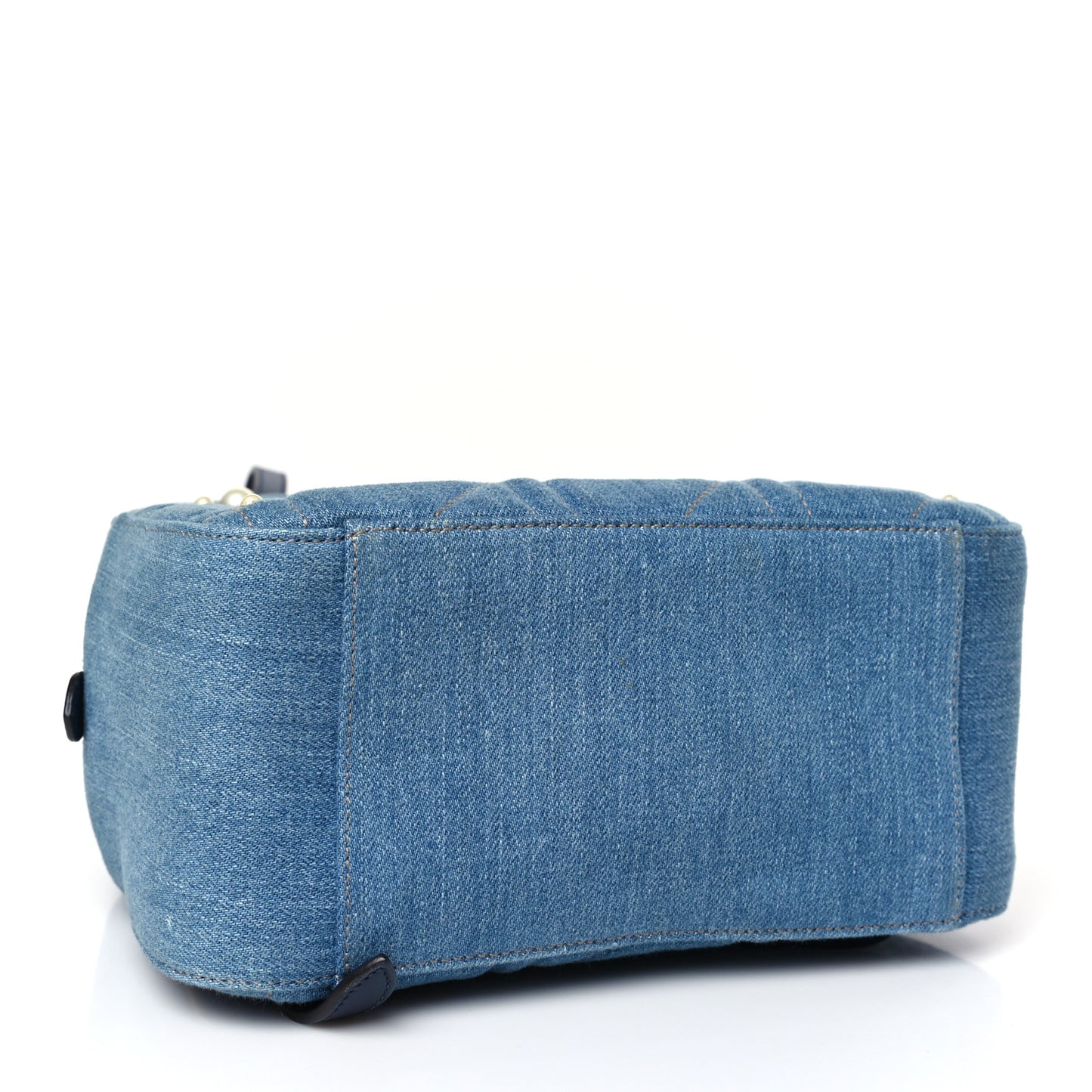Kura Denim Matelasse Cubic Pearl Studded GG Marmont Dome Backpack Blue