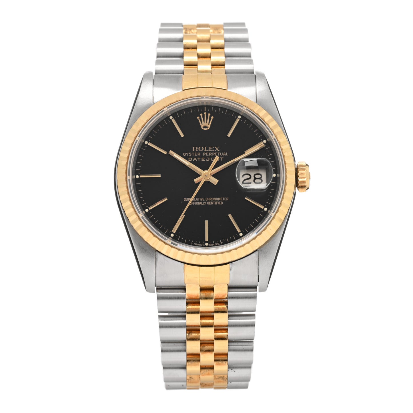 Stainless Steel 18K Yellow Gold 36mm Oyster Perpetual Datejust Watch Black 16233