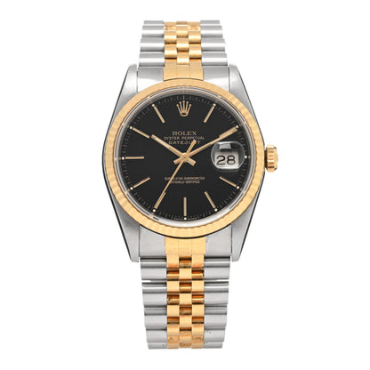 Rolex Stainless Steel 18K Yellow Gold 36mm Oyster Perpetual Datejust Watch Black 16233 1 of 5