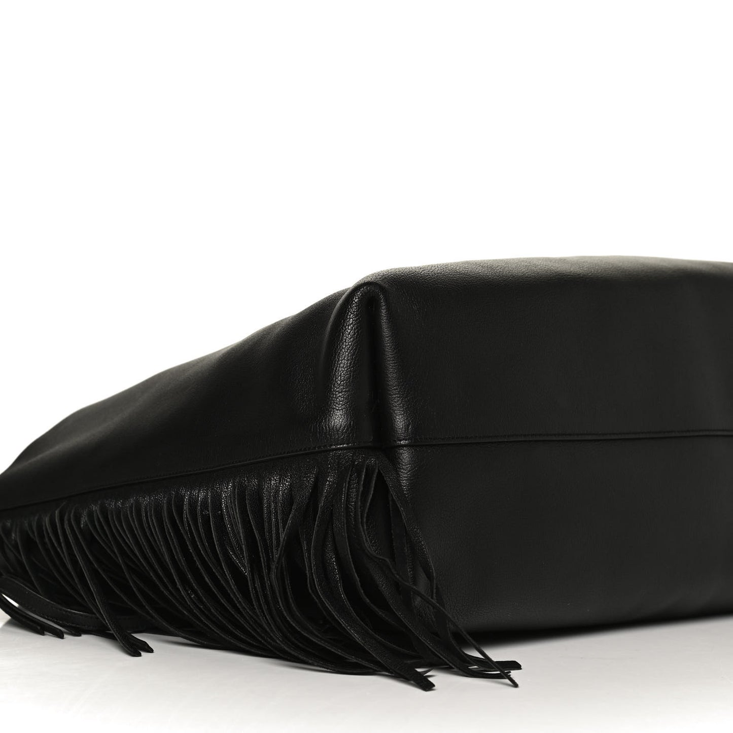 Calfskin Large Fringe Shopping Tote Black