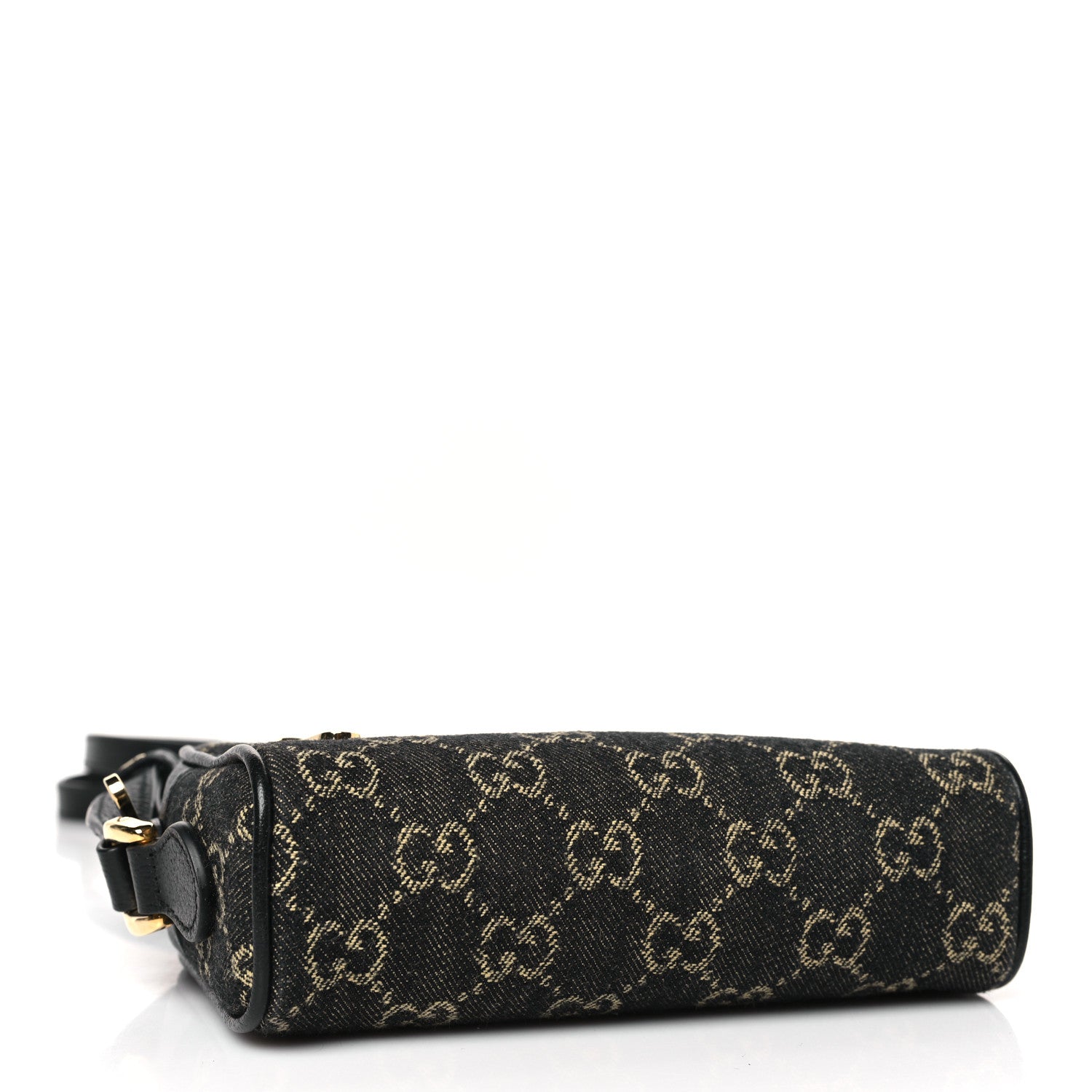 Gucci Jacquard Black Denim GG Monogram Textured Dollar Calfskin Mini Ophidia Shoulder Bag Black Ivory 4 of 9