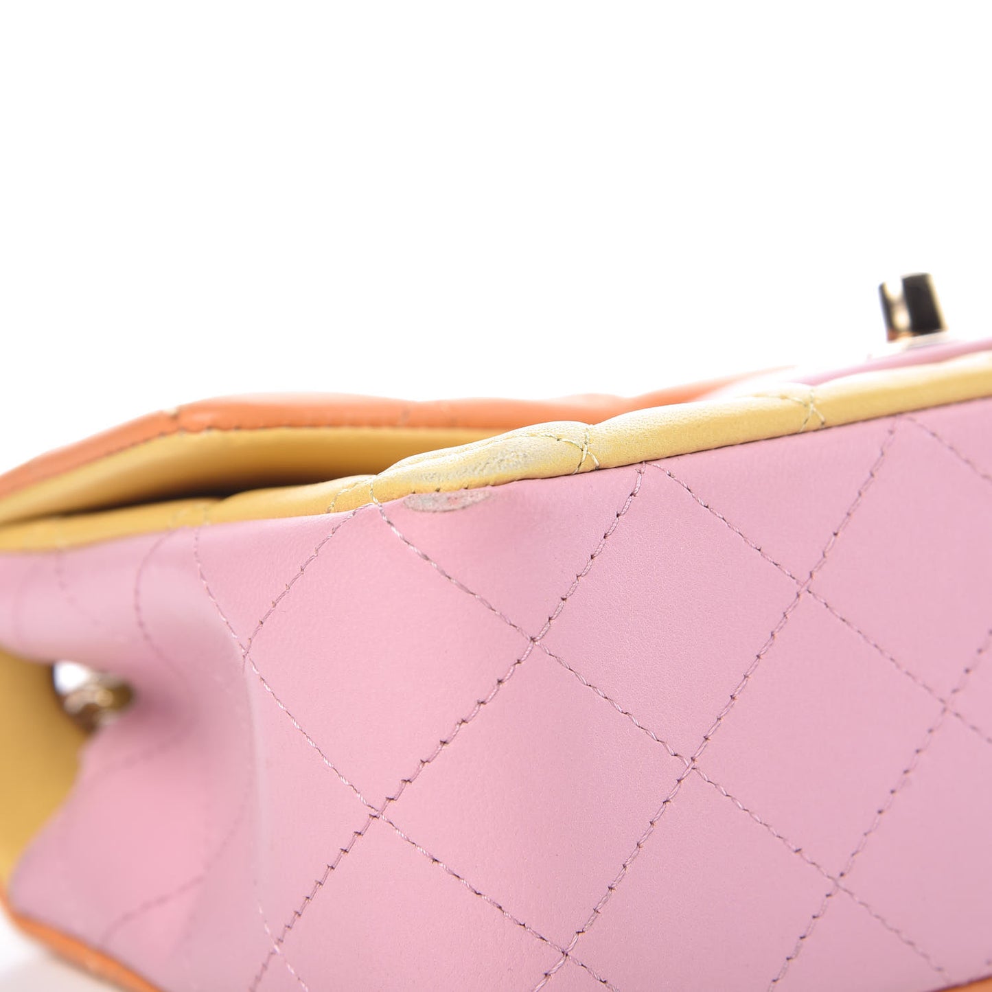 Lambskin Quilted Tri-Color Mini Rectangular Flap Orange Yellow Pink