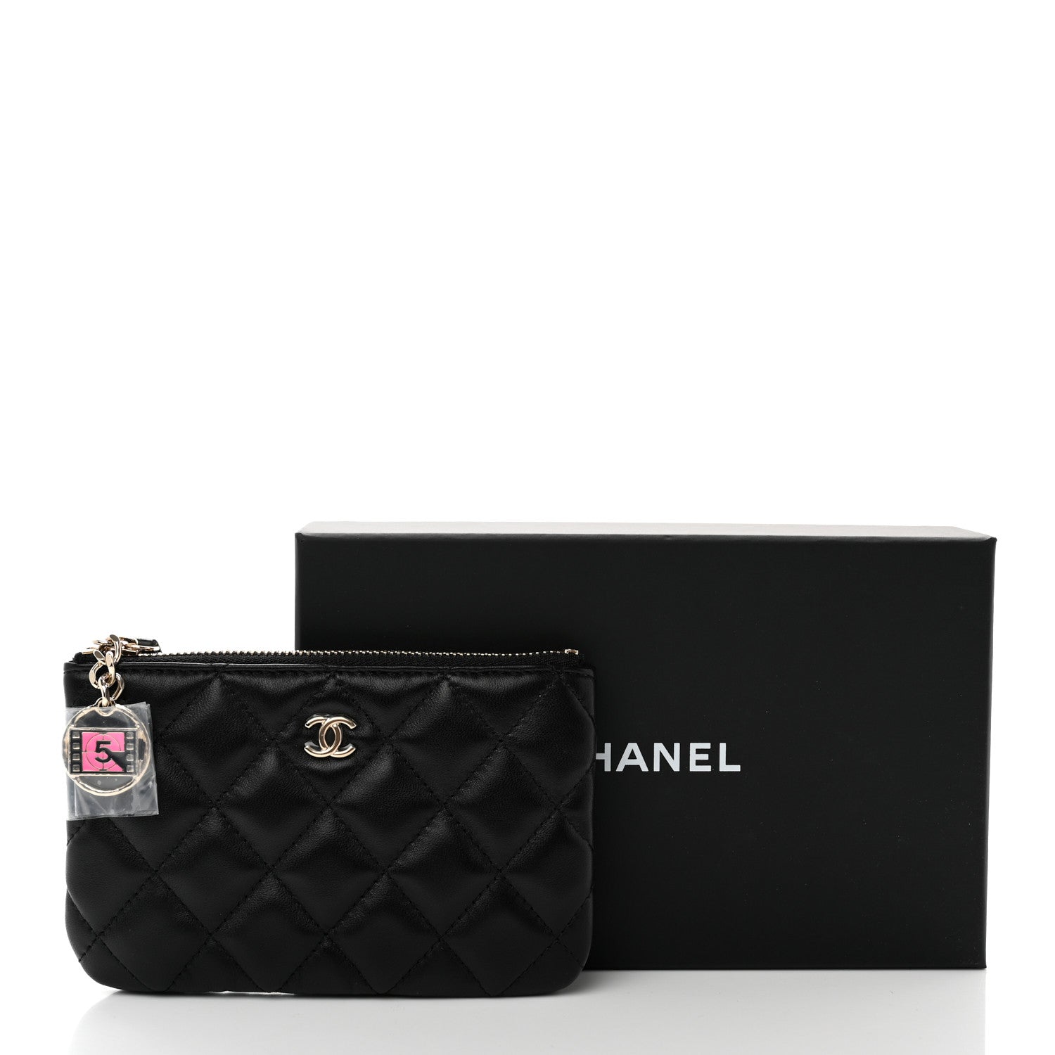 Chanel Lambskin Quilted Small No. 5 Cosmetic Case Black 9 of 9