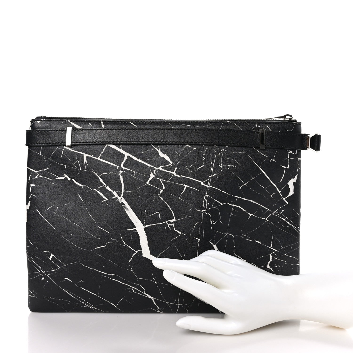 Balenciaga Calfskin Marble Print Document Case Black White 2 of 7