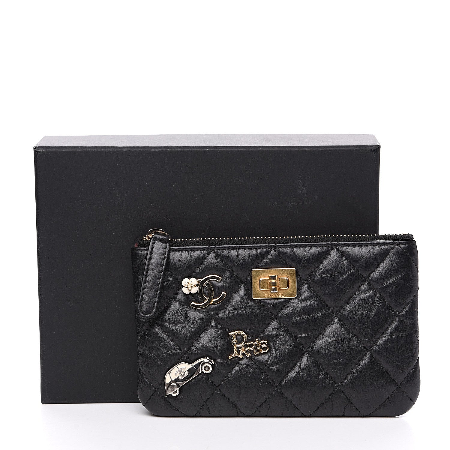 Chanel Aged Calfskin Charm Quilted Small Reissue Cosmetic Case Black 7 of 7