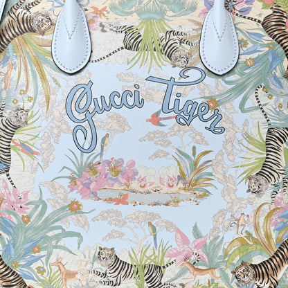 Gucci New Shangai Calfskin Tiger Savanah Textured Calfskin Medium Tote Light Blue Multicolor 8 of 14