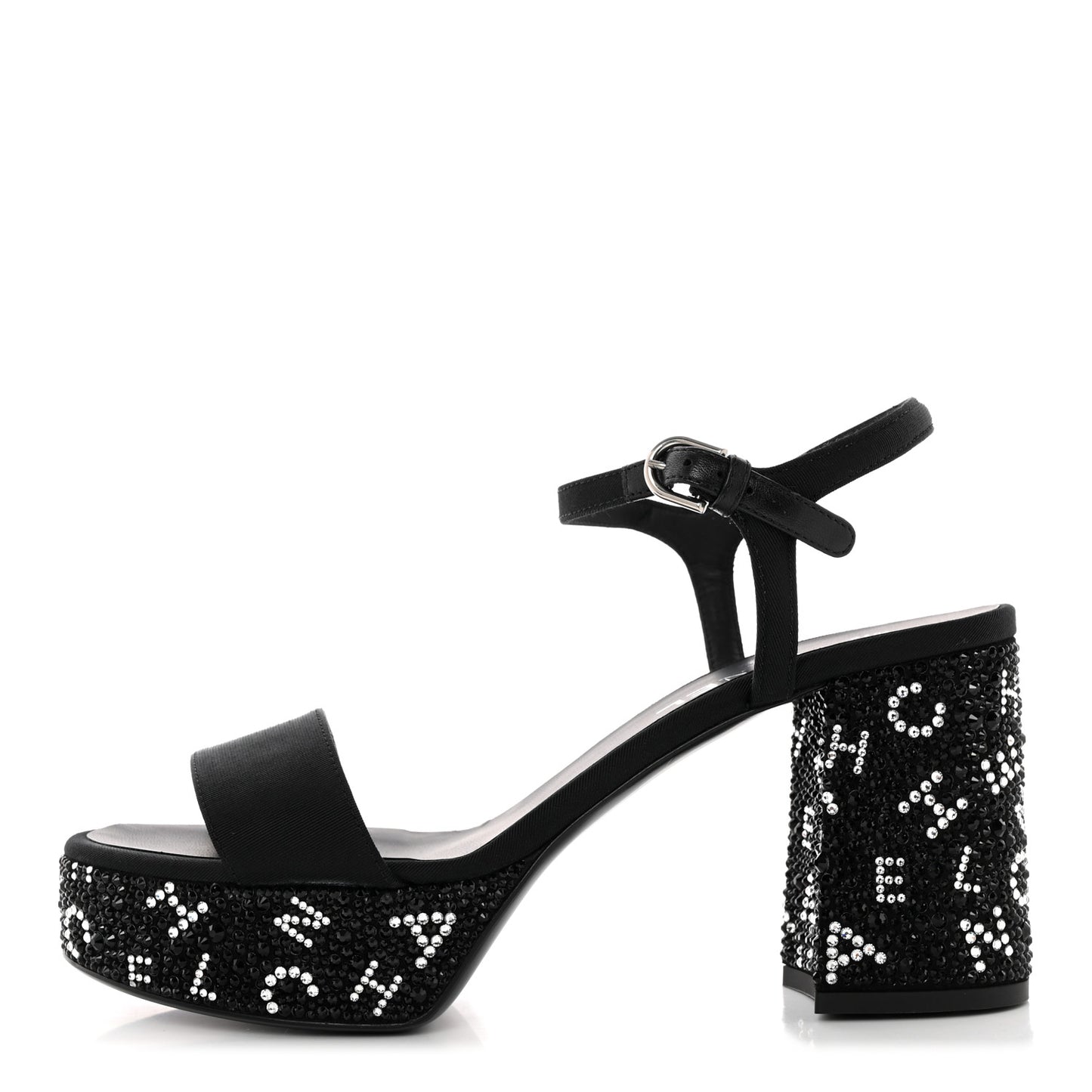 Grosgrain Strass Logo Platform Sandals 39 Black Silver