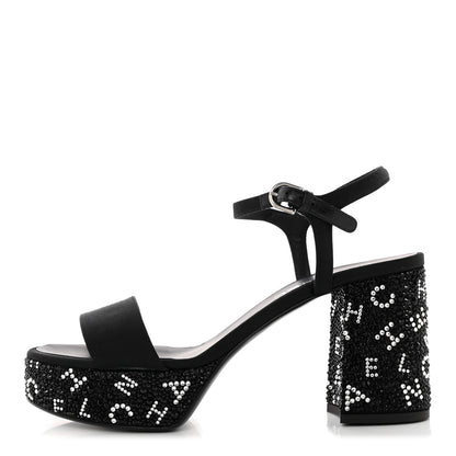 Chanel Grosgrain Strass Logo Platform Sandals 39 Black Silver 1 of 11