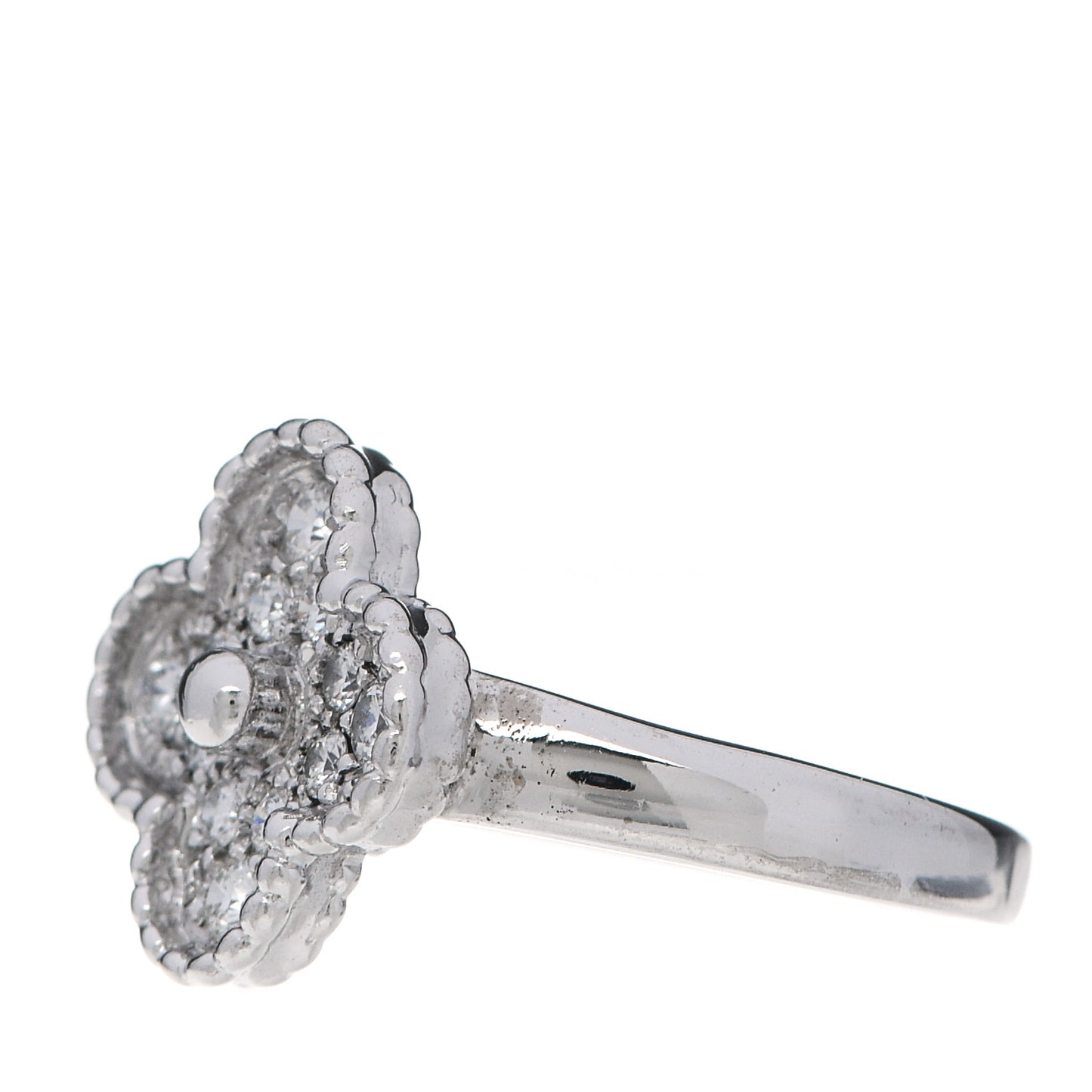 18K White Gold Diamond Vintage Alhambra Ring 52 6