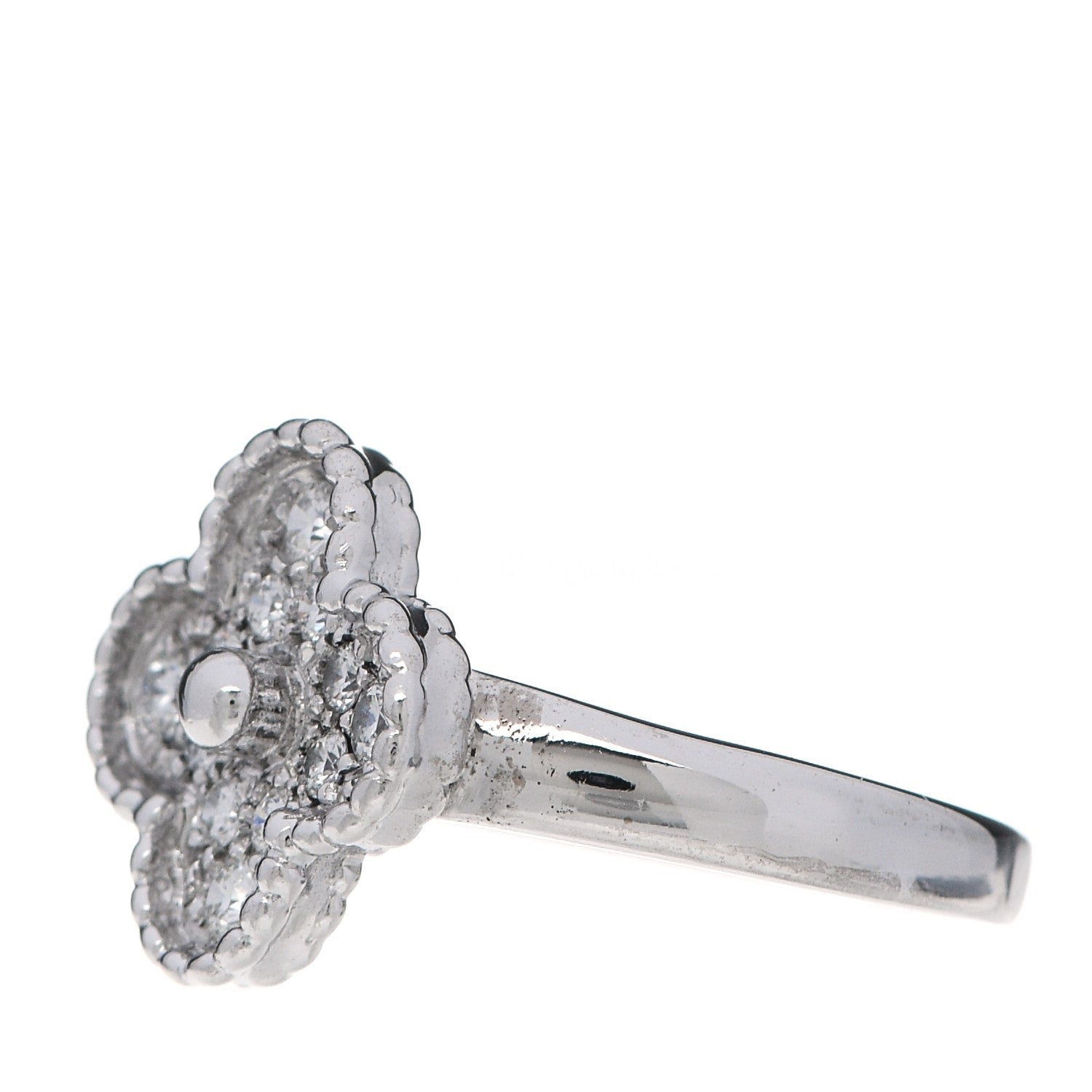 Van Cleef & Arpels 18K White Gold Diamond Vintage Alhambra Ring 52 6 3 of 9