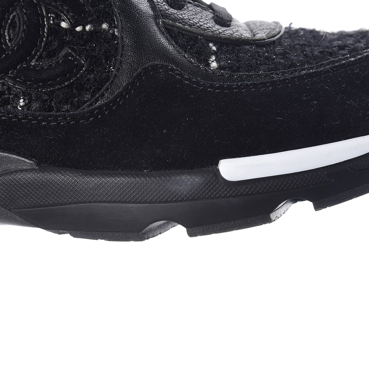 Tweed Suede Goatskin CC Sneakers 38 Black White