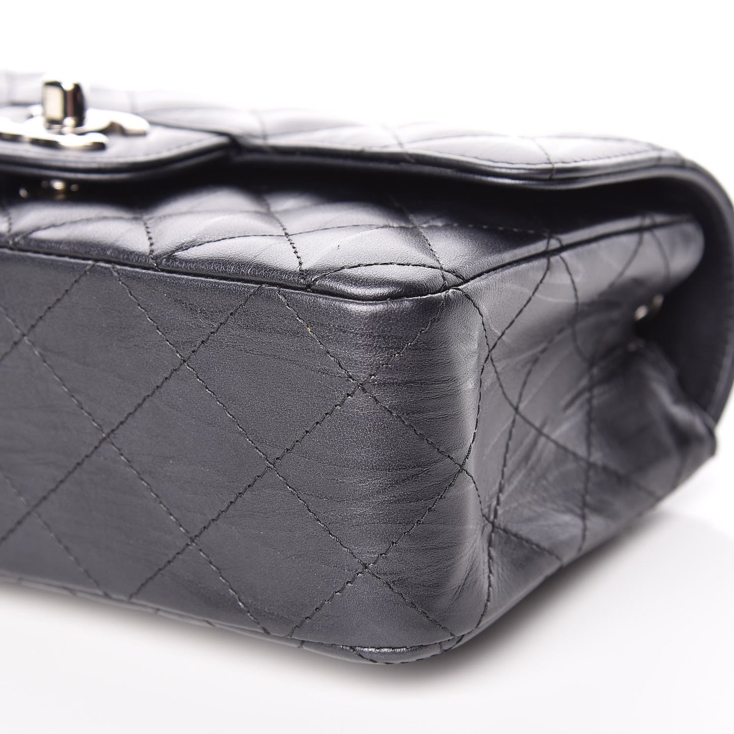 Iridescent Calfskin Quilted Mini Rectangular Flap Charcoal