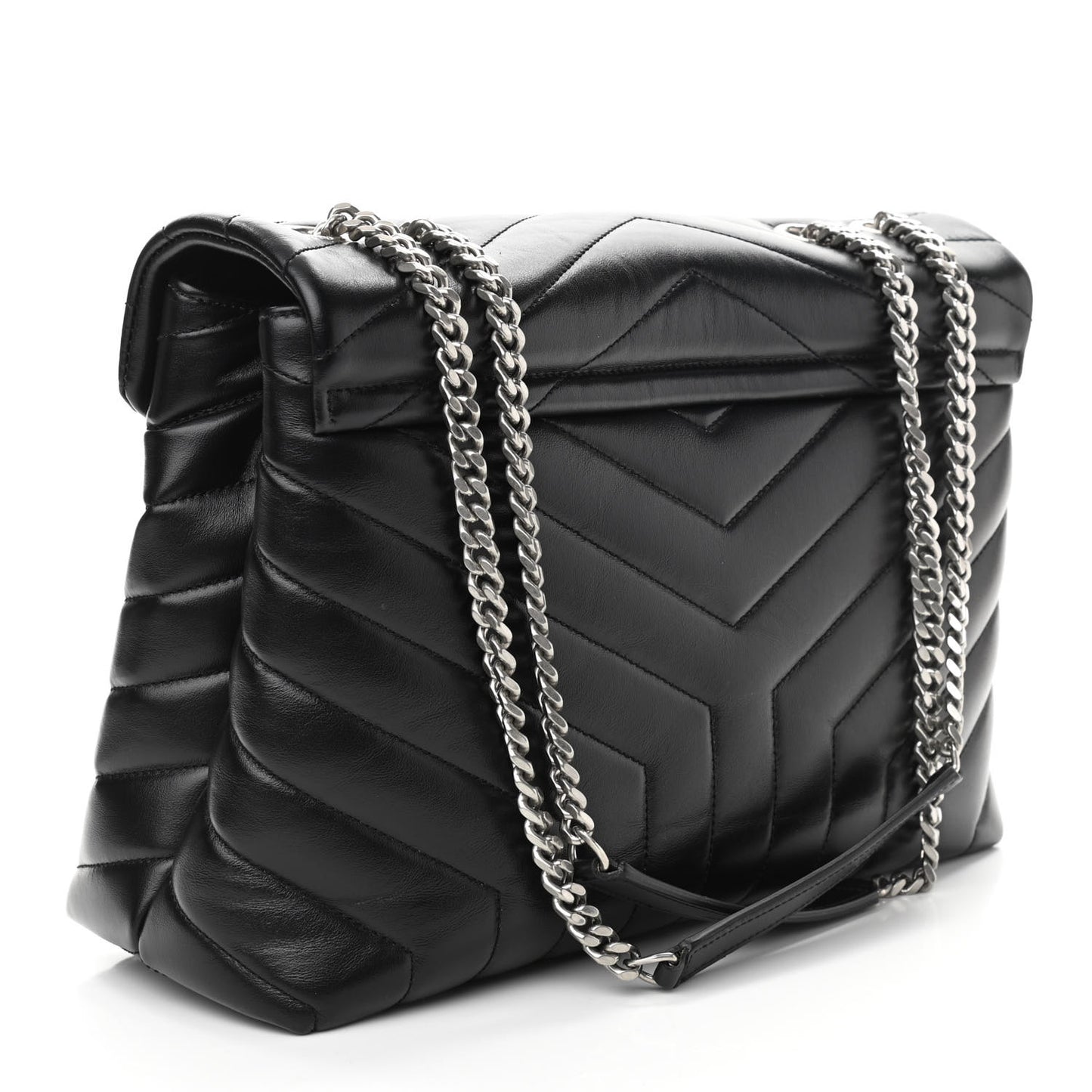 Calfskin Y Quilted Monogram Medium Loulou Chain Satchel Black