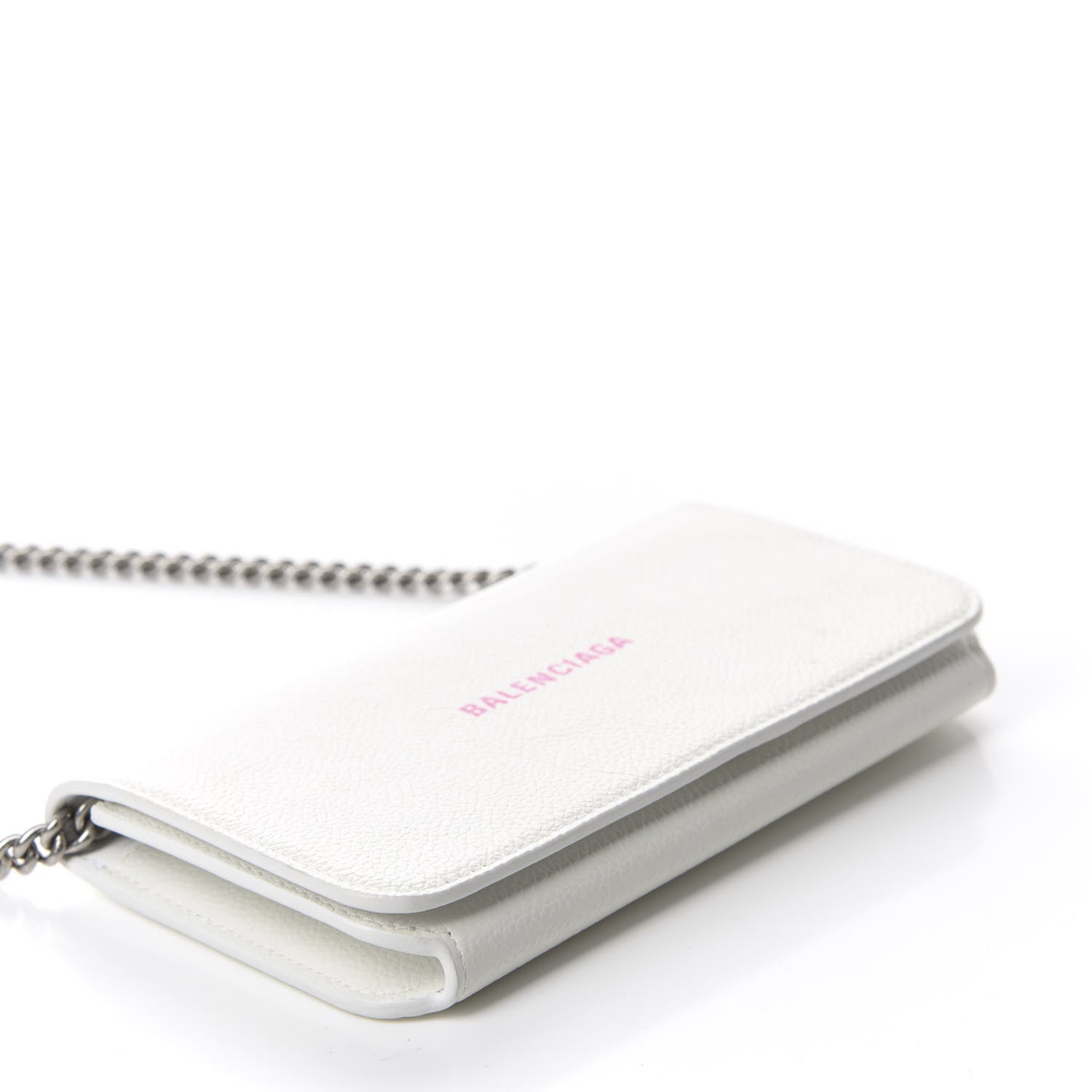 Balenciaga Grained Calfskin Logo Cash Phone Holder Wallet On Chain White Fluo Pink 4 of 12