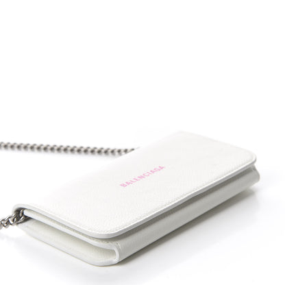 Balenciaga Grained Calfskin Logo Cash Phone Holder Wallet On Chain White Fluo Pink 4 of 12