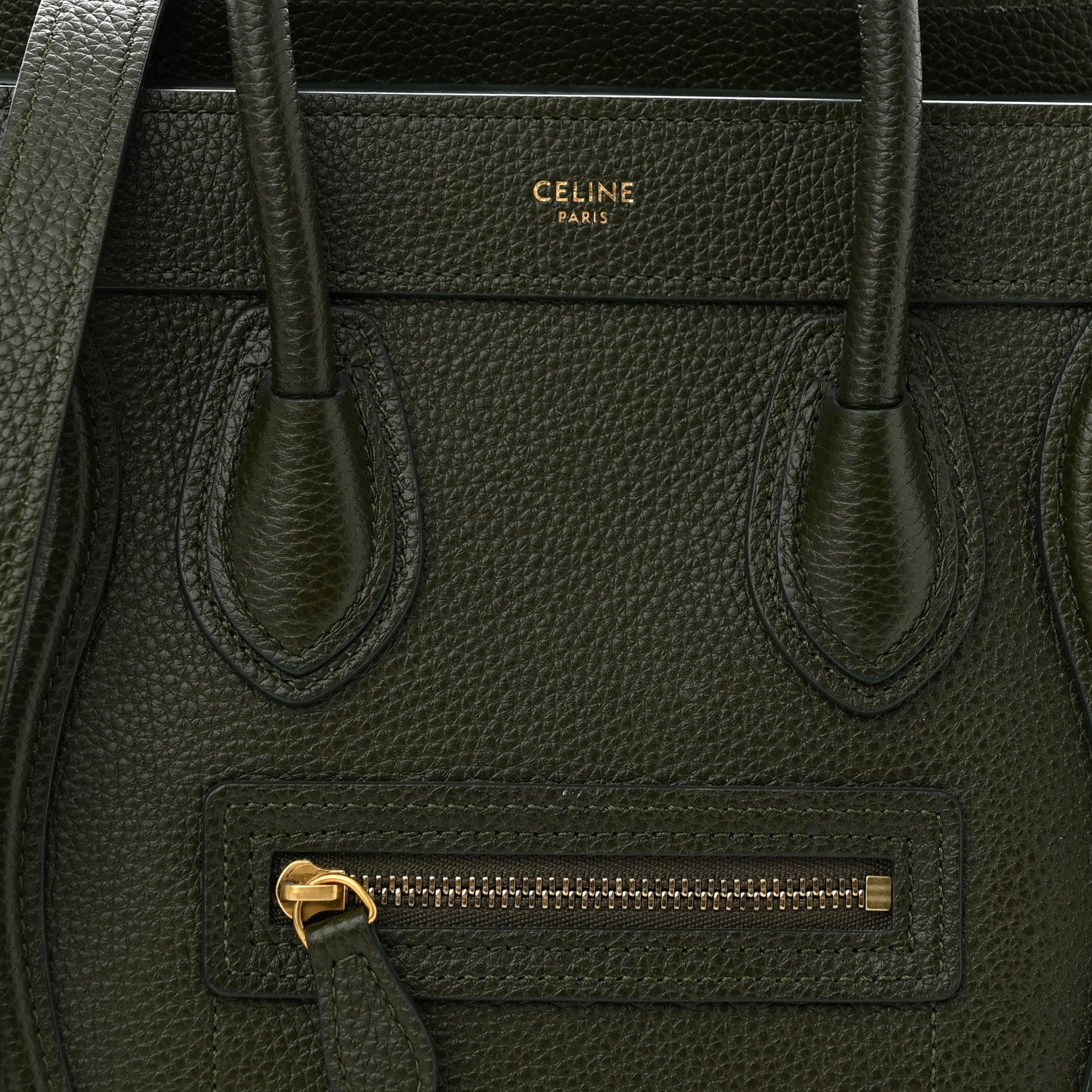 Celine Drummed Calfskin Nano Luggage Dark Olive 8 of 10