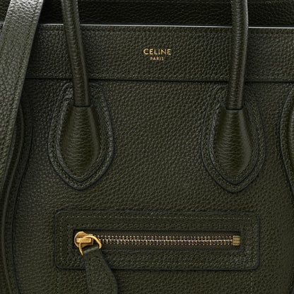 Celine Drummed Calfskin Nano Luggage Dark Olive 8 of 10