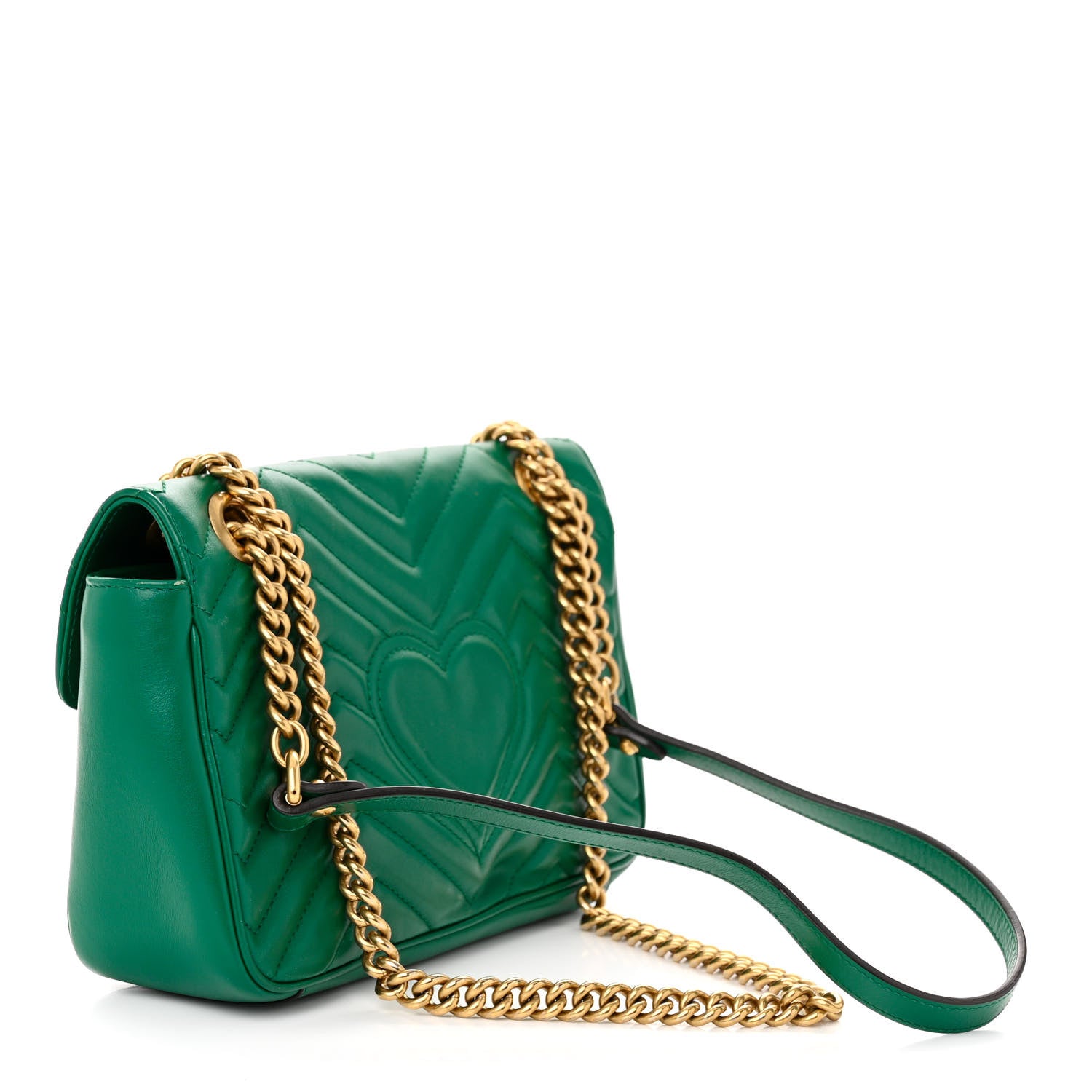 Gucci Calfskin Matelasse Small GG Marmont Shoulder Bag Emerald Green 3 of 14