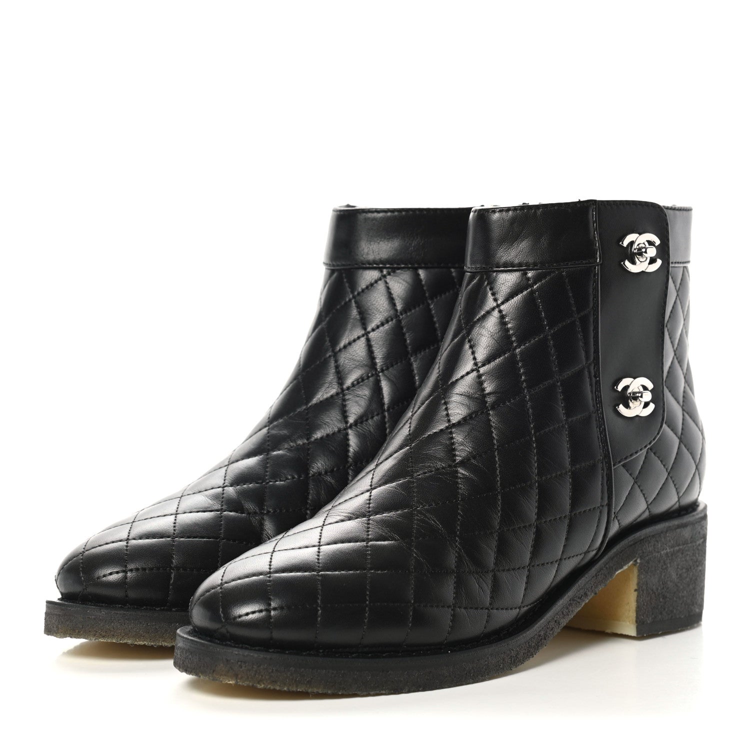 Chanel Lambskin Quilted Short Boots 39.5 Black 3 of 10