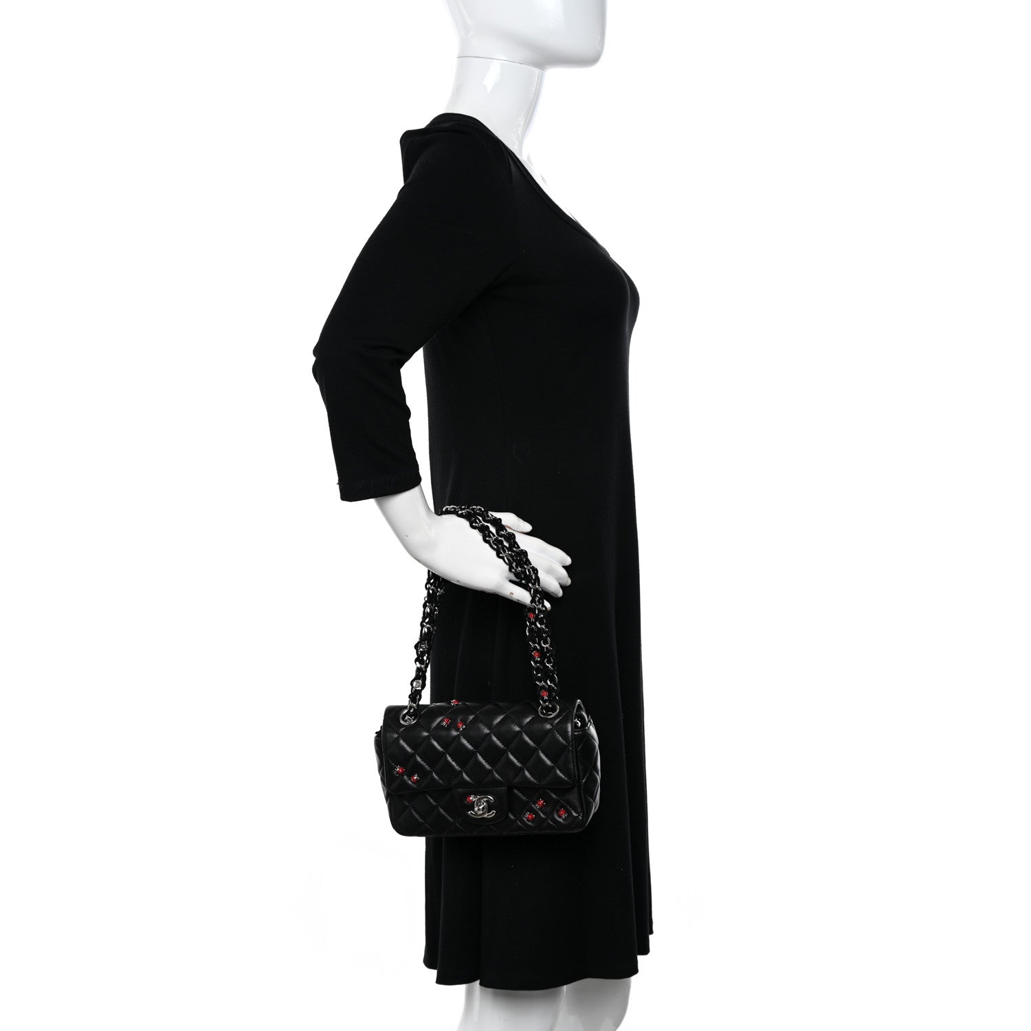 Chanel Lambskin Quilted Embellished Mini Ladybug Rectangular Flap Black 2 of 11