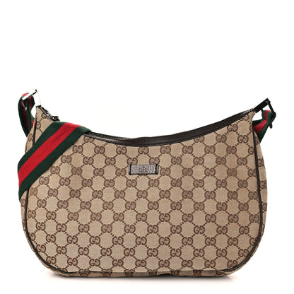 Gucci Monogram Web Medium Half Moon Hobo Dark Brown 1 of 9