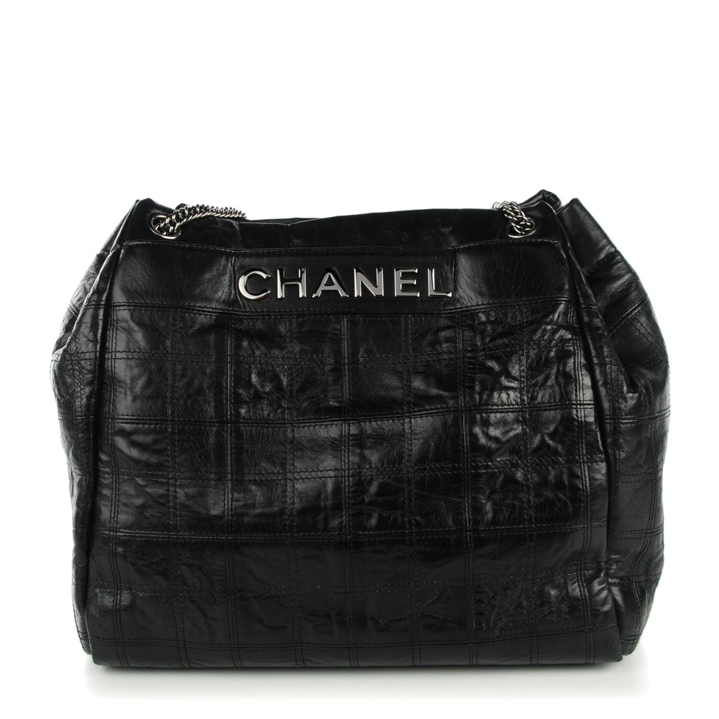 Lambskin Square Stitched Lax Accordion Shoulder Bag Black