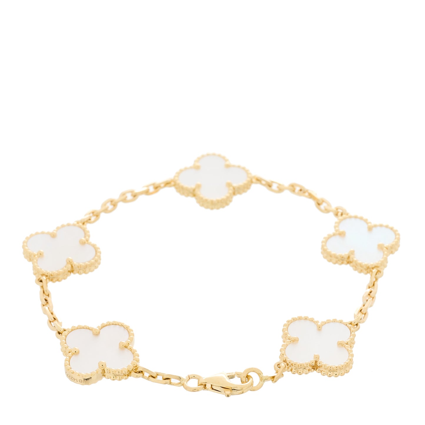 18K Yellow Gold Mother of Pearl 5 Motifs Vintage Alhambra Bracelet