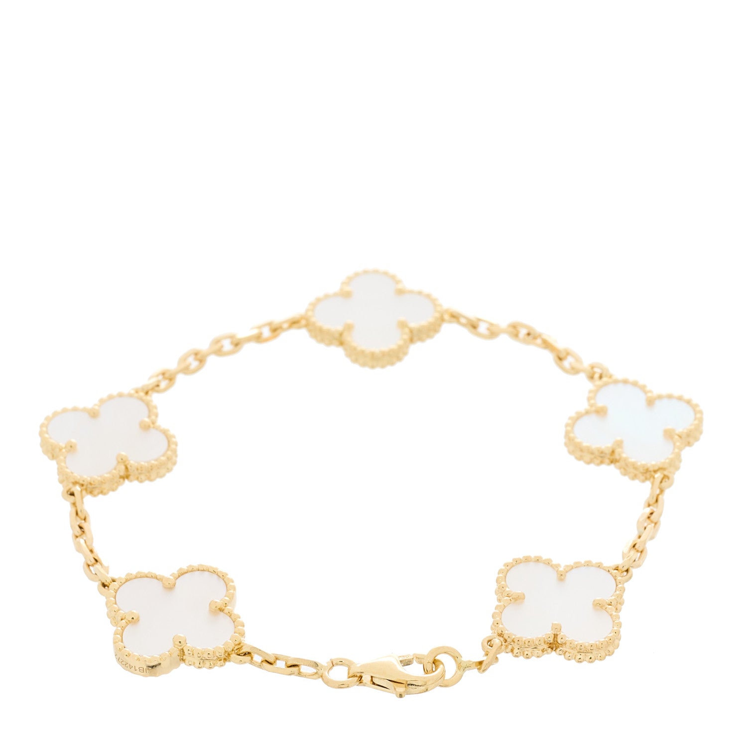 Van Cleef & Arpels 18K Yellow Gold Mother of Pearl 5 Motifs Vintage Alhambra Bracelet 2 of 5
